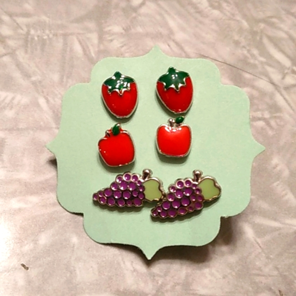 Fruit stud earrings set of 3